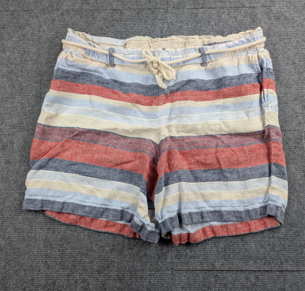 J Jill Love Linen Shorts Womens Large Stripe Coastal Resort Beach Summer Natural